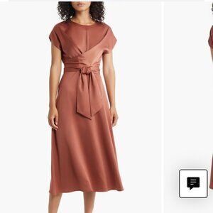 Zoe And Claire Tie Waist Satin Midi Dress